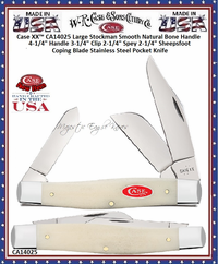 W.R. Case & Sons Cutlery CA14025 Case XX™ Large Stockman Smooth Natural Bone Handle 4-1/4" Handle 3-1/4" Clip 2-1/4" Spey 2-1/4" Sheepsfoot Coping Blade Stainless Steel Pocket Knife W.R. Case & Sons Cutlery CA14025 Case XX™ Large Stockman Smooth Natural Bone Handle 4-1/4" Handle 3-1/4" Clip 2-1/4" Spey 2-1/4" Sheepsfoot Coping Blade Stainless Steel Pocket Knife