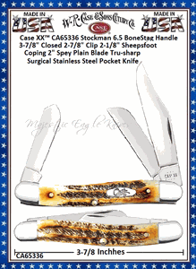 W.R. Case & Sons Cutlery CA65336 Case XX� Stockman 6.5 Bone Stag Handle Pocket Knife