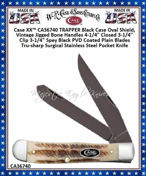 W.R. Case & Sons Cutlery CA36740 Case XX™ Trapper Vintage Bone Handle 4-1/8" Closed 3-1/4" Clip 3-1/4" Spey PVD Plain Blade Tru-sharp Surgical Stainless Steel Pocket Knife W.R. Case & Sons Cutlery CA36740 Case XX™ Trapper Vintage Bone Handle 4-1/8" Closed 3-1/4" Clip 3-1/4" Spey PVD Plain Blade Tru-sharp Surgical Stainless Steel Pocket Knife