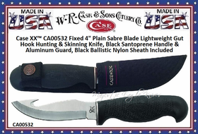 W.R. Case & Sons Cutlery CA532 Case 4" Sabre Gut Hook Blade Lightweight Outdoor & Hunting Knife Black Zytel Synthetic Handle & Black Nylon Belt Sheath