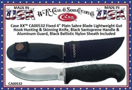 W.R. Case & Sons Cutlery CA532 Case 4" Sabre Gut Hook Blade Lightweight Outdoor & Hunting Knife Black Zytel Synthetic Handle & Black Nylon Belt Sheath