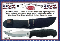 W.R. Case & Sons Cutlery CA532 Case 4" Sabre Gut Hook Blade Lightweight Outdoor & Hunting Knife Black Zytel Synthetic Handle & Black Nylon Belt Sheath