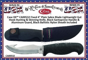 W.R. Case & Sons Cutlery CA532 Case 4" Sabre Gut Hook Blade Lightweight Outdoor & Hunting Knife Black Zytel Synthetic Handle & Black Nylon Belt Sheath W.R. Case & Sons Cutlery CA532 Case 4" Sabre Gut Hook Blade Lightweight Outdoor & Hunting Knife Black Zytel Synthetic Handle & Black Nylon Belt Sheath