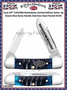 W.R. Case/Sons Cutlery CA53982 Case XX� Baby Butter Bean Limited Edition Gator Jig Ocean Blue Bone Handle Stainless Pocket Knife