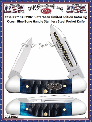 W.R. Case/Sons Cutlery CA53982 Case XX� Baby Butter Bean Limited Edition Gator Jig Ocean Blue Bone Handle Stainless Pocket Knife