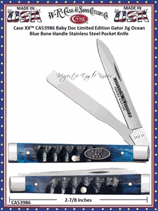W.R. Case/Sons Cutlery CA53986 Case XX� Baby Doc Limited Edition Gator Jig Ocean Blue Bone Handle Stainless Steel Pocket Knife