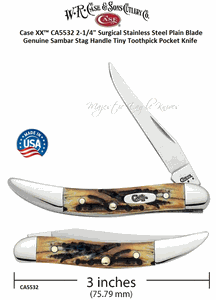 W.R.Case & Sons Cutlery CA5532 Case XX� Genuine Sambar Stag Handle Tiny Toothpick Pocket Knife 