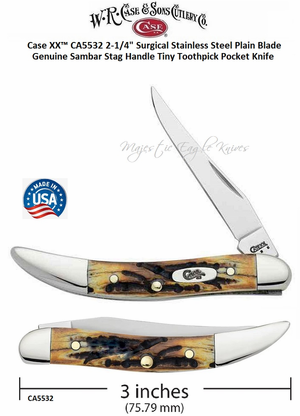 W.R.Case & Sons Cutlery CA5532 Case XX� Genuine Sambar Stag Handle Tiny Toothpick Pocket Knife 