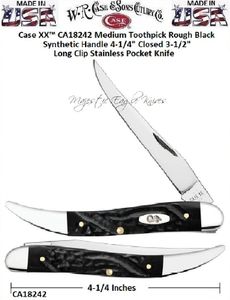 W.R. Case & Sons Cutlery CA18242 Case XX� Medium Toothpick Rough Black Synthetic Handle 4-1/4" Closed 3-1/2" Long Clip Stainless Pocket Knife
