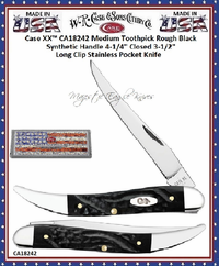 W.R. Case & Sons Cutlery CA18242 Case XX™ Medium Toothpick Rough Black Synthetic Handle 4-1/4" Closed 3-1/2" Long Clip Stainless Pocket Knife W.R. Case & Sons Cutlery CA18242 Case XX™ Medium Toothpick Rough Black Synthetic Handle 4-1/4" Closed 3-1/2" Long Clip Stainless Pocket Knife