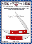 W.R. Case & Sons Cutlery CA56983 Case XX� Texas Toothpick White SparXX Red Delrin Handle3" Closed 2-1/4" Long Clip Blade Stainless Steel Pocket Knife