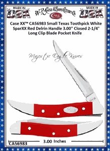 W.R. Case & Sons Cutlery CA56983 Case XX� Texas Toothpick White SparXX Red Delrin Handle3" Closed 2-1/4" Long Clip Blade Stainless Steel Pocket Knife