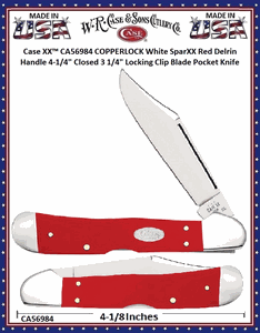 W.R. Case & Sons Cutlery CA56984 Case XX COPPERLOCK White SparXX Red Delrin Handle 4-1/4" Closed 3 1/4" Locking Clip Blade Pocket Knife