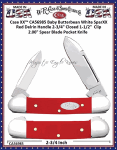 W.R. Case & Sons Cutlery CA56985 Case XX Baby Butterbean White SparXX Red Delrin Handle 2-3/4" Closed 1-1/2"  Clip 2.00" Spear Blade Pocket Knife
