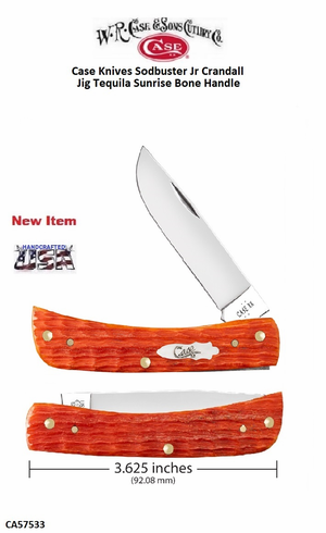 W.R. Case-Sons Cutlery CA57533 Case XX� Sodbuster Jr Crandall Jig Tequila Sunrise Bone Handle 3-3/4" Closed 2-7/8" Skinner Blade Stainless Steel Pocket Knife