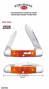 W.R. Case-Sons Cutlery CA57535 Case XX� Butterbean Crandall Jig Tequila Sunrise Bone Handle 2-3/4" Closed 2" Spear Point 1-1/2" Pen Blade Stainless Steel Pocket Knife