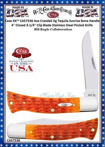 W.R. Case-Sons Cutlery CA57536 Case XX� Axe Crandall Jig Tequila Sunrise Bone Handle 4" Closed 3-1/4" Clip Blade Stainless Steel Pocket Knife