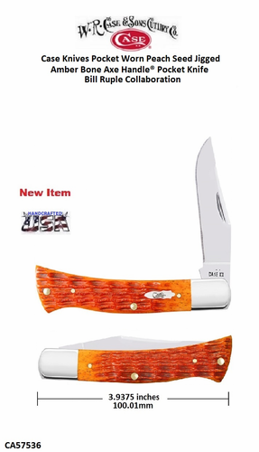 W.R. Case-Sons Cutlery CA57536 Case XX� Axe Crandall Jig Tequila Sunrise Bone Handle 4" Closed 3-1/4" Clip Blade Stainless Steel Pocket Knife