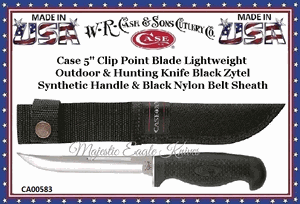 W.R. Case & Sons Cutlery CA583 Case 5" Clip Point Blade Lightweight Outdoor & Hunting Knife Black Zytel Synthetic Handle & Black Nylon Belt Sheath