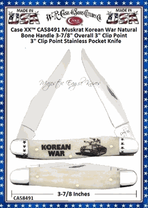 W.R. Case & Sons Cutlery CA58491 Case XX� Muskrat Korean War Natural Bone Handle 3-7/8" Overll 3" Clip Point 3" Clip Point Stainless Pocket Knife