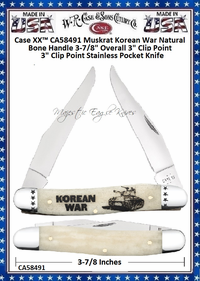 W.R. Case & Sons Cutlery CA58491 Case XX™ Muskrat Korean War Natural Bone Handle 3-7/8" Overll 3" Clip Point 3" Clip Point Stainless Pocket Knife W.R. Case & Sons Cutlery CA58491 Case XX™ Muskrat Korean War Natural Bone Handle 3-7/8" Overll 3" Clip Point 3" Clip Point Stainless Pocket Knife