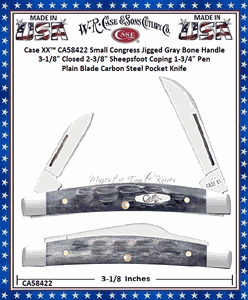 W.R. Case & Sons Cutlery CA58422 Case XX� Small Congress Jigged Gray Bone Handle 3-1/8" Closed 2-3/8" Sheepsfoot Coping 1-3/4" Pen Plain Blade Carbon Steel Pocket Knife