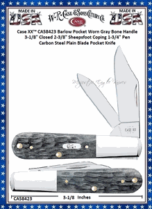 W.R. Case & Sons Cutlery CA58423 Case XX� Barlow Pocket Worn Gray Bone Handle 2-3/8" Sheepsfoot Coping 1-3/4" Pen Carbon Steel Plain Blade Pocket Knife