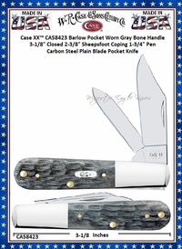 W.R. Case & Sons Cutlery CA58423 Case XX� Barlow Pocket Worn Gray Bone Handle 2-3/8" Sheepsfoot Coping 1-3/4" Pen Carbon Steel Plain Blade Pocket Knife