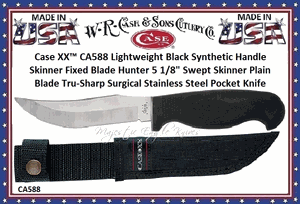W.R. Case & Sons Cutlery CA588 Case XX� Lightweight Black Synthetic Handle Skinner Fixed Blade Hunter 5 1/8" Swept Skinner Plain Blade Tru-Sharp Surgical Stainless Steel Pocket Knife