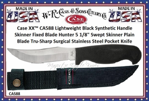 W.R. Case & Sons Cutlery CA588 Case XX� Lightweight Black Synthetic Handle Skinner Fixed Blade Hunter 5 1/8" Swept Skinner Plain Blade Tru-Sharp Surgical Stainless Steel Pocket Knife