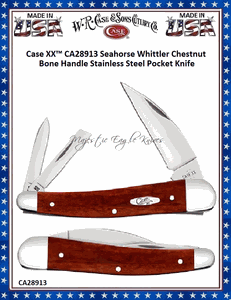 W.R. Case & Sons Cutlery CA28913 Case XX� Seahorse Whittler Chestnut Bone Handle Stainless Steel Pocket Knife