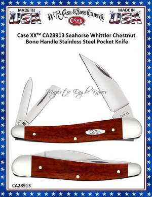 W.R. Case & Sons Cutlery CA28913 Case XX� Seahorse Whittler Chestnut Bone Handle Stainless Steel Pocket Knife