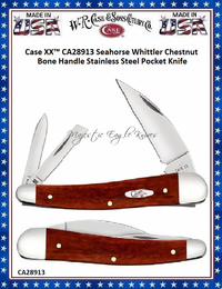 W.R. Case & Sons Cutlery CA28913 Case XX� Seahorse Whittler Chestnut Bone Handle Stainless Steel Pocket Knife