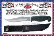 W.R. Case & Sons Cutlery CA596 Case XX� Lightweight Black Synthetic Handle Clip Outlander Fixed Blade Hunter 6" Plain Skinner Blade Tru-Sharp Surgical Stainless Steel Pocket Knife