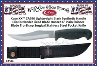 W.R. Case & Sons Cutlery CA596 Case XX� Lightweight Black Synthetic Handle Clip Outlander Fixed Blade Hunter 6" Plain Skinner Blade Tru-Sharp Surgical Stainless Steel Pocket Knife