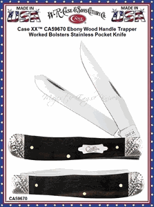 W.R. Case & Sons Cutlery CA59670 Case XX� Ebony Wood Handle Trapper Worked Bolsters Stainless Pocket Knife      