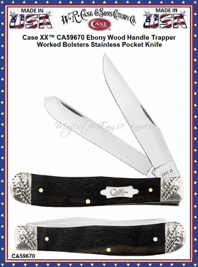 W.R. Case & Sons Cutlery CA59670 Case XX� Ebony Wood Handle Trapper Worked Bolsters Stainless Pocket Knife      