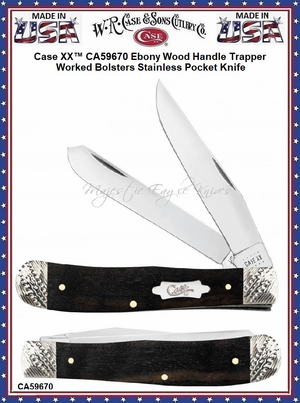 W.R. Case & Sons Cutlery CA59670 Case XX� Ebony Wood Handle Trapper Worked Bolsters Stainless Pocket Knife      