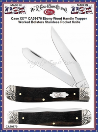 W.R. Case & Sons Cutlery CA59670 Case XX� Ebony Wood Handle Trapper Worked Bolsters Stainless Pocket Knife      