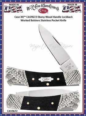 W.R. Case & Sons Cutlery CA59672 Case XX� Ebony Wood Handle Lockback Worked Bolsters Stainless Pocket Knife 