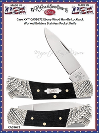 W.R. Case & Sons Cutlery CA59672 Case XX� Ebony Wood Handle Lockback Worked Bolsters Stainless Pocket Knife 