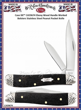 W.R. Case & Sons Cutlery CA59674 Case XX� Ebony Wood Handle Peanut Worked Bolsters Stainless Pocket Knife 