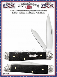 W.R. Case & Sons Cutlery CA59674 Case XX� Ebony Wood Handle Peanut Worked Bolsters Stainless Pocket Knife 