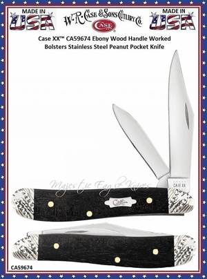 W.R. Case & Sons Cutlery CA59674 Case XX� Ebony Wood Handle Peanut Worked Bolsters Stainless Pocket Knife 