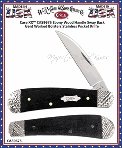 W.R. Case & Sons Cutlery CA59675 Case XX� Ebony Wood Handle Sway Back Gent Worked Bolsters Stainless Pocket Knife 