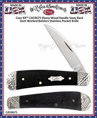 W.R. Case & Sons Cutlery CA59675 Case XX� Ebony Wood Handle Sway Back Gent Worked Bolsters Stainless Pocket Knife 