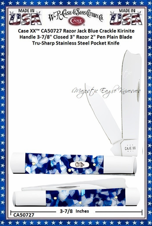W.R. Case & Sons Cutlery CA50727 Case XX� Razor Jack Blue Crackle Kirinite Handle 3-7/8" Closed 3" Razor2" Pen Plain Blade Tru-Sharp Stainless Steel Pocket Knife