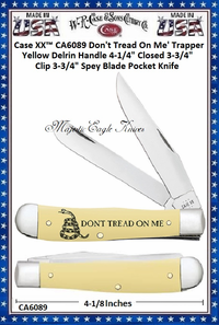 W.R. Case & Sons Cutlery CA6089 Case XX� Don't Tread On Me' Trapper Yellow Delrin Handle 4-1/4" Closed 3-3/4" Clip 3-3/4" Spey Blade Pocket Knife