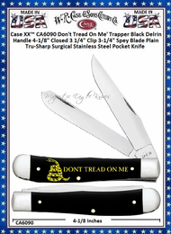W.R. Case & Sons Cutlery CA6090 Case XX™ Don't Tread On Me' Trapper Black Delrin Handle 4-1/8" Closed 3 1/4" Clip 3-1/4" Spey Blade Plain Tru-Sharp Surgical Stainless Steel Pocket Knife W.R. Case & Sons Cutlery CA6090 Case XX™ Don't Tread On Me' Trapper Black Delrin Handle 4-1/8" Closed 3 1/4" Clip 3-1/4" Spey Blade Plain Tru-Sharp Surgical Stainless Steel Pocket Knife