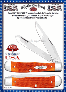 W.R. Case-Sons Cutlery CA57530 Case XX� Trapper Crandall Jig Tequila Sunrise Bone Handle 4-1/8" Closed 3-1/4" Clip 3-1/4" Spey Stainless Steel Pocket Knife 